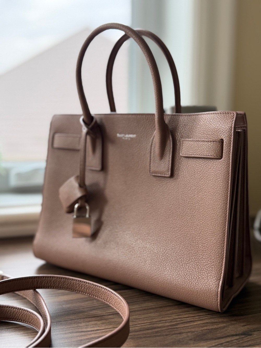 Saint Laurent grained leather Satchel in Dusty Rose Taupe
